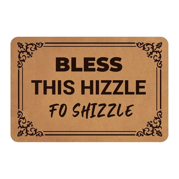 Linen Polyester and Rubber Ground Mat Rectangle with Word BLESS THIS HIZZLE Fo Shizzle Peru Word 40x60cm
