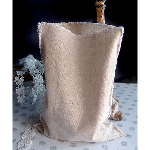Burlap Fabric Linen Pouch Bags with Serged Edge, White, 7.75 in x 10 in, 12 Pack