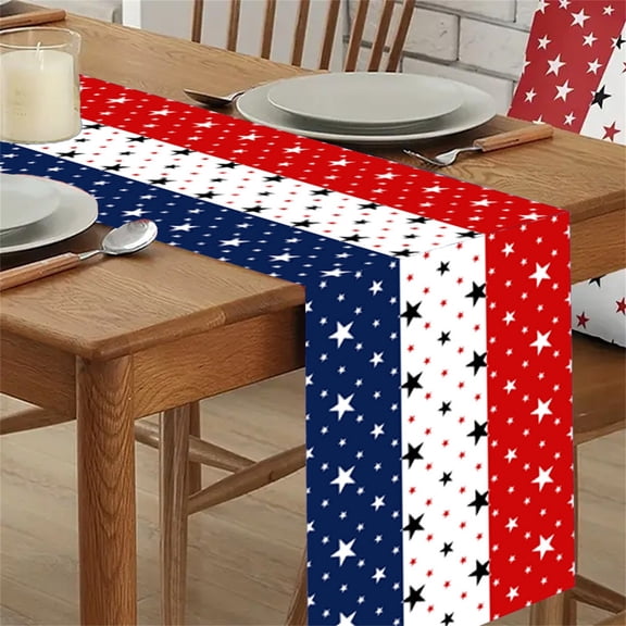 Linen Printed Table Flag 4th of July Decorations, Patriotic Decor Independence Day Table Decorations, Red White Blue Memorial Day Home Display