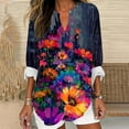 thumbnail image 1 of Linen Pullover Blouses for Womens Flower Printed Henley Neck Tunic Blouse Light Warm Long Sleeve Shirts Plus Size Oversized Pullover Sweater Shirts Beach Holiday Fall Winter Outfits, 1 of 4