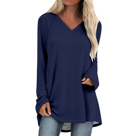 Linen Pullover Women Fashion Long Sleeve Crewneck Loose Fit Printed Pattern Beach Vacation Clothes for Women,Navy,M