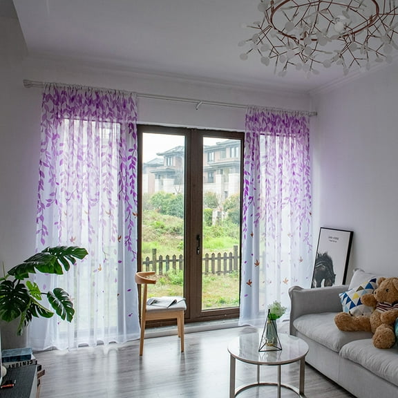 Linen Purple Curtains 120 inches Long for Living Room Sliding Glass Door Light Filtering Privacy Thick Sheer Curtain Drapes Modern Elegant Cotton Textured Grommet Purple Gauze Window Curtain 10 FT