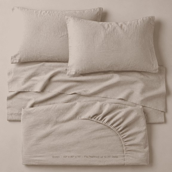 Linen Queen Size Sheet Set, 4 Piece