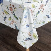 Rectangle Tablecloth - 60 x 102 Inch - Birds and Floral Print Country Style Durable Dust-Proof Table Cloth, Washable Stain Proof Table Cover for Kitchen Dining Table Decorations