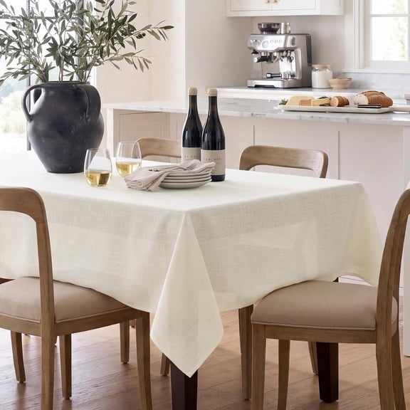 Linen Rectangle Tablecloth, 60x120 Inch Cream White Water Resistant Large Heavy Farmhouse Neutral Burlap Fabric Rectangular Table Cover, Decoration for Outdoor/Kitchen/Dining/Parties/Wedding