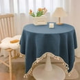 thumbnail image 1 of Linen Rectangle Tablecloth with Tassels 35.4 × 35.4inch Wrinkle and Stain Resistant Table Cloth Boho Rustic Fabric Table Cover for Farmhouse Kitchen Dinning Party, 1 of 7