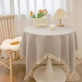 thumbnail image 1 of Linen Rectangle Tablecloth with Tassels 35.4 × 35.4inch Wrinkle and Stain Resistant Table Cloth Boho Rustic Fabric Table Cover for Farmhouse Kitchen Dinning Party, 1 of 7