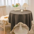 thumbnail image 1 of Linen Rectangle Tablecloth with Tassels 35.4 × 35.4inch Wrinkle and Stain Resistant Table Cloth Boho Rustic Fabric Table Cover for Farmhouse Kitchen Dinning Party, 1 of 7
