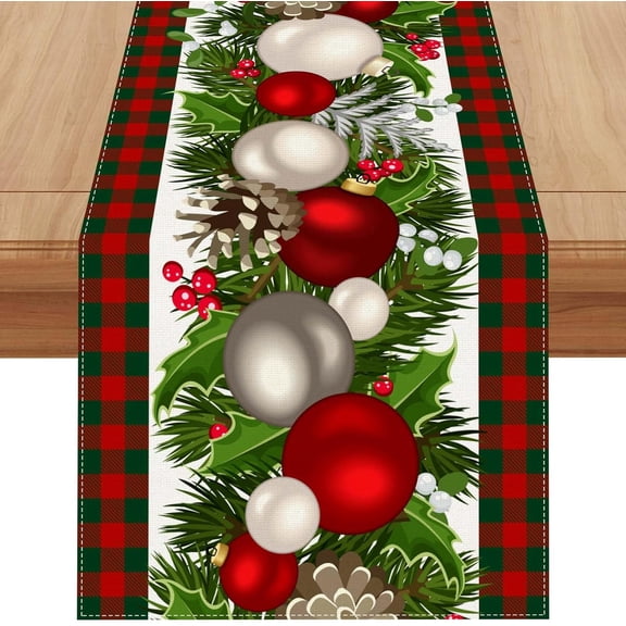 Linen Red and Green Buffalo Check Plaid Christmas Table Runner 72 Inches Long Farmhouse Winter Christmas Xmas Holiday Home Kitchen Table Decorations