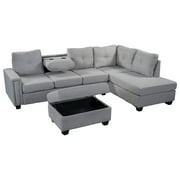 Linen Reversible Sectional Sofa With Storage,Space Saving,1100lbs Weight Capacity L-Shape Couch Living Room