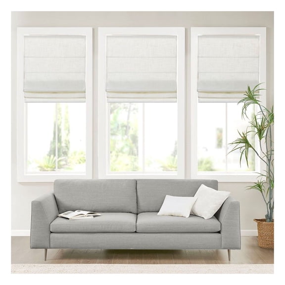 Linen Roman Shades 64 Inch Length, Light Filtering Cordless Window Shade, Textured Fabric Roman Shade for Bedroom, Living Room, Soft White