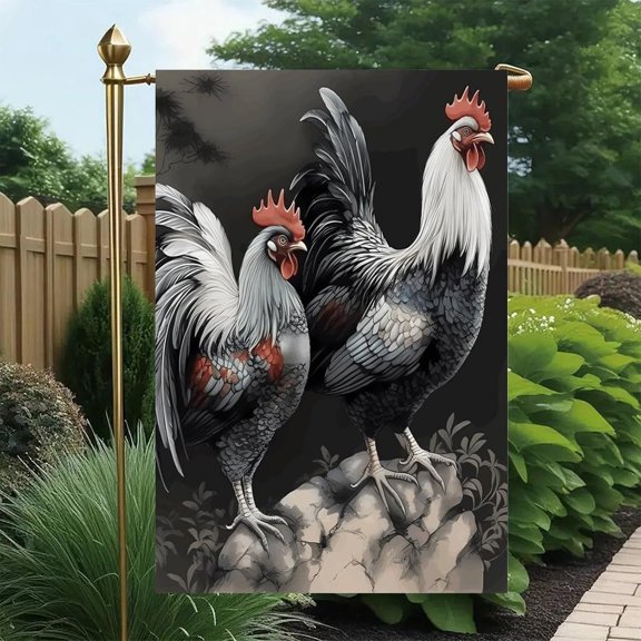Linen Rooster Garden Flag 12 x 18 Inch Single-Sided Weatherproof Seasonal Yard Banner Outdoor Decor for Patio Porch or Lawn