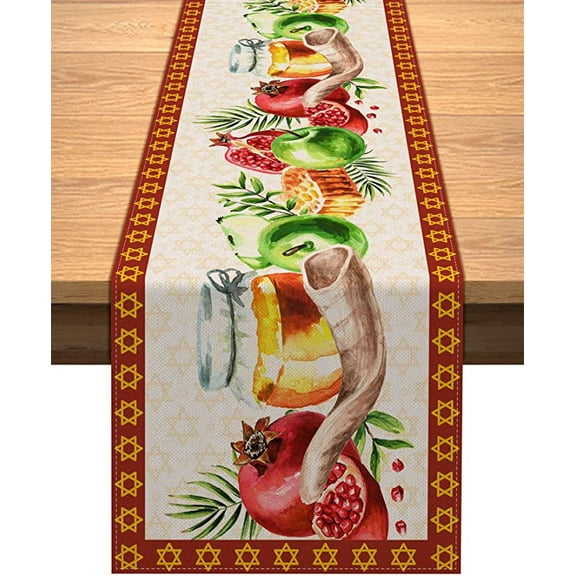 Linen Rosh Hashanah Table Runner Shana Tova Table Decoration Jewish New Year Party Home Kitchen Dining Room Table Decor