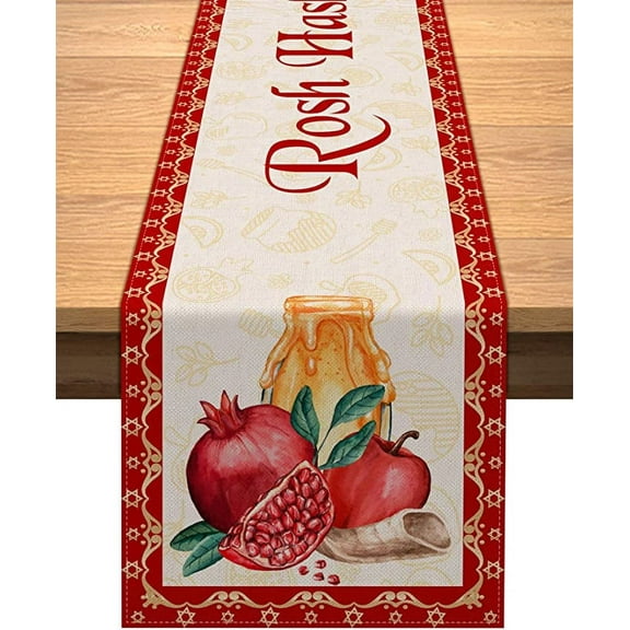 Linen Rosh Hashanah Table Runner Shana Tova Table Decoration Jewish New Year Party Home Kitchen Dining Room Table Decor