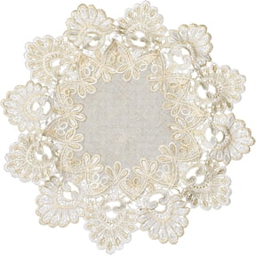 Linen Round Doily, Beige and White Table Cover with Lace Trim Embroidered Dining Tablecloth Cover Table Decor for Dining Room Kitchen (40 * 40cm)