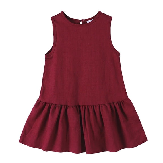 Linen Ruffle Dresses Toddler Girls Sleeveless Aline Tank Dress Lightweight Casual Going Out Outfits Red, Size 5 Y