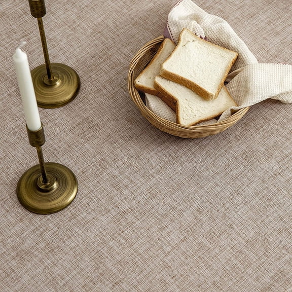 Linen Rustic Burlap Washable Tablecloth,Solid Heavy Weight 70 Inch Round Overlay Lace Edge Table Cover for Kitchen Dinning Decoration