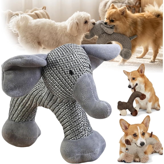 Linen Safari Companions Dog Toy, Squeaky Dog Chew Animals with Crunchy Sound - Durable Corduroy & Reinforced Stitching for Small Medium Dogs, Elephant Monkey Plush Chew Toy(Elephant)