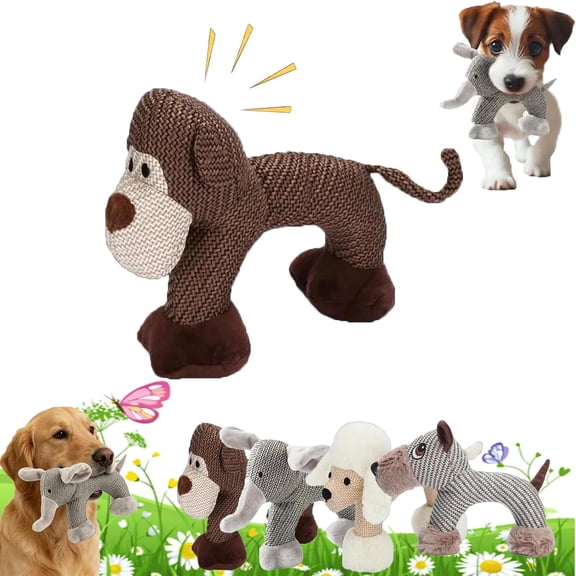 Linen Safari Companions, Linen Fabric Dog Toys, Squeaky Dog Chew Animals, Relieve Boredom and Anxiety in Dogs, for Small & Medium Dog (Monkey)