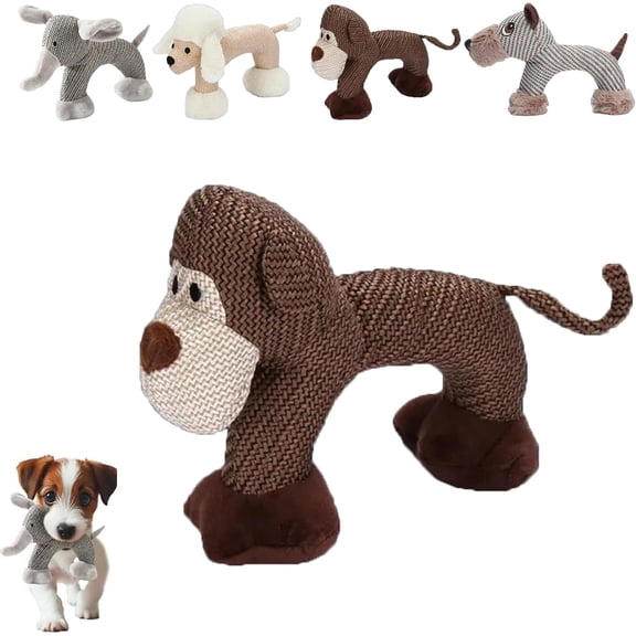 Linen Safari Companions, Squeaky Dog Chew Animals, Dog Toy with Squeaker, Strudy Linen Fabric, for Small Medium Dogs (Monkey)