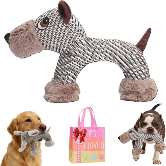 Linen Safari Companions, Squeaky Dog Chew Animals, Strudy Linen Fabric, Relieve Boredom and Anxiety in Dogs (A, Dog)