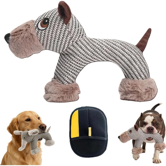 Linen Safari Companions, Squeaky Dog Chew Animals, Strudy Linen Fabric, Relieve Boredom and Anxiety in Dogs (Dog)