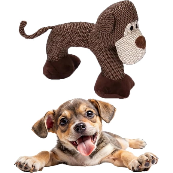 Linen Safari Companions, Squeaky Dog Toys for Small Medium Dogs, Durable Linen & Corduroy Safari Animals, Tough Plush Chew Toy with Crinkle Paper, Robust Stuffed Pet Toy for Boredom Relief (Monkey)