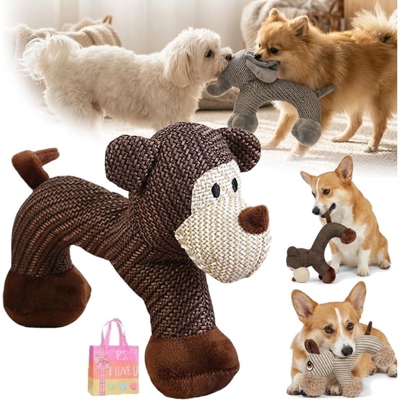 Linen Safari Monkey Dog Chew Toy – Natural Linen Plush for Interactive Play & Boredom Relief Z