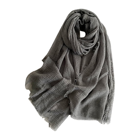 Linen Scarf,Fringed Edge Shawl,Cotton Blend Travel Scarf,Soft Cotton Linen Blend Scarf with Elegant Fringed Edges Lightweight Breathable Solid Color Shawl Versatile Wrap for Travel Daily,Dark Gray
