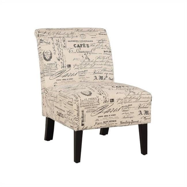 Beige Script Print Slipper Chair with Dark Walnut Wood Legs