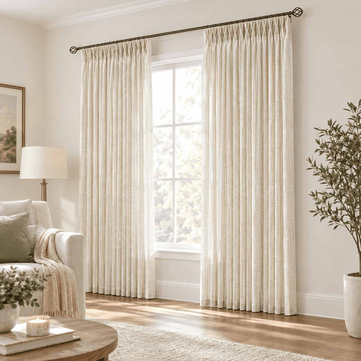 Linen Semi Sheer Pinch Pleated Curtains, 50"W x 54"L (Pack of 2