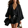 thumbnail image 1 of Linen Set Women Summer Spring 3 Piece Lounge Sets Cardigan Matching Tank Tops and Wide Leg Casual Vacation Outfits Black L, 1 of 6