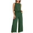 thumbnail image 1 of Linen Set for Women Summer Outfits Matching Crop Tank Top and Pleated Wide Leg Pant Casual 2 Piece Sets, 1 of 8