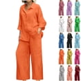 thumbnail image 1 of Linen Sets For Women 2 Piece Long Sleeve Shirts & Wide Leg Trousers Loose Workout Gym Lounge Travel Matching Vacation Fit Dressy Cotton Linen Sets Outfits, 1 of 6