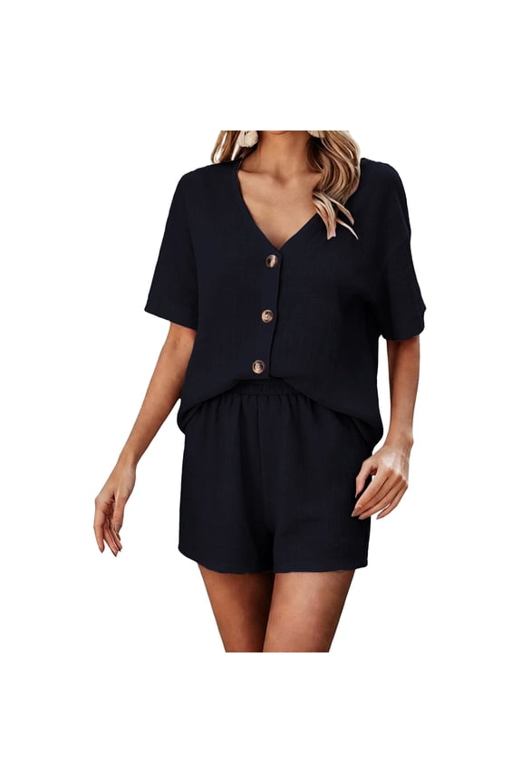 Linen Sets For Women 2 Piece Travel Outfits For Women Womens Summer Sets Women'S Athletic Clothing Sets Causal Top Cute Womens Summer Clothes Solid Color Work Blouses Matching Set Summer