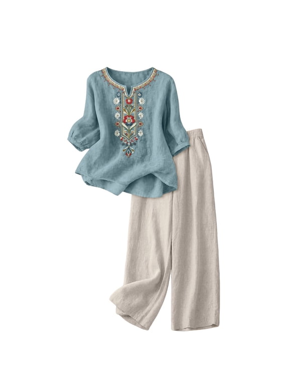 Linen Sets For Women Cotton Linen Pants Set Short Sets Women 2 Piece Outfits Oversized Linen Shirts For Women Linen Beach Set Cruise Outfits For Women 2026 Vacation Clothes
