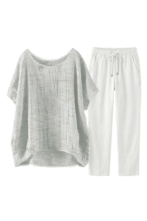 Linen Sets For Women Trouser Pants Suits Matching Set Summer Linen Beach Set Womens Two Piece Sets Vacation Outfits For Women Cotton Sets For Women 2 Piece 2 Piece Outfits For Women