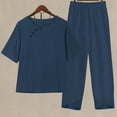 thumbnail image 1 of Linen Sets for Women 2 Piece 2023,Women's Summer 2 Piece Outfits Cotton Linen Top & Wide Leg Pants Lounge Set with Pockets, 1 of 4