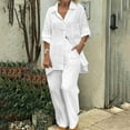 thumbnail image 1 of Linen Sets for Women 2 Piece 2023,Women's Summer 2 Piece Outfits Cotton Linen Top & Wide Leg Pants Lounge Set with Pockets, 1 of 8