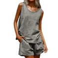 thumbnail image 1 of Linen Sets for Women 2 Piece Fashion Summer Outfits Round Neck Sleeveless Blouse Loose Pockets Pants Sets, 1 of 7