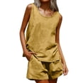 thumbnail image 1 of Linen Sets for Women 2 Piece Fashion Summer Outfits Round Neck Sleeveless Blouse Loose Pockets Pants Sets, 1 of 7