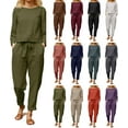 thumbnail image 1 of Linen Sets for Women 2 Piece Summer Casual Matching Set Outfits Long Sleeve T Shirts and Capri Pants with Pockets, 1 of 10
