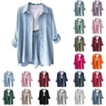 thumbnail image 1 of Linen Sets for Women 2 Piece Summer Long Sleeve Button Down Shirts High Waisted Shorts Set Oversized Tracksuit Mint Green, Size XXL, 1 of 6