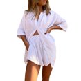 thumbnail image 1 of Linen Sets for Women 2 Piece Summer Tracksuit Outfits Button Down Shirts and High Waisted Drawstring Shorts Set, 1 of 6