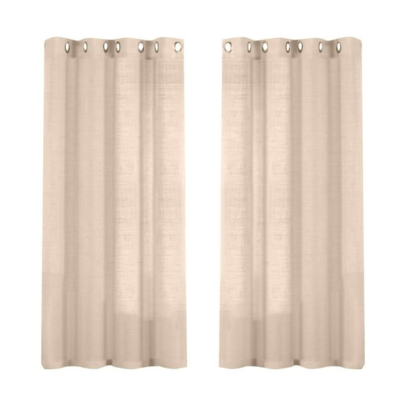 Linen Sheer Curtains 52X63 Inches, Semi Sheer Light Filtering Curtain Panels with Natural Linen Blend, Privacy Drapes for Living Room Bedroom with Grommets, 2 Curtains