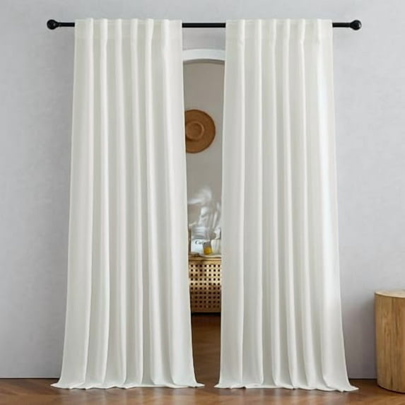 Linen Sheer Ivory Curtains 84 inches Long, Rod Pocket & Back Tab Faux Linen Semi Sheer Window Treatments Privacy with Light Filtering for Bedroom/Living Room, W52 x L84, 2 Panels