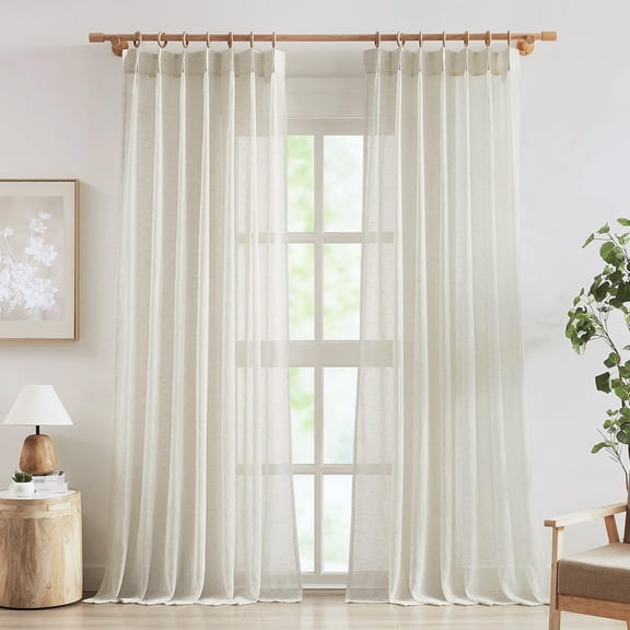 Linen Sheer Pinch Pleated Curtains, Natural, 52"W x 96"L, Pack of 2