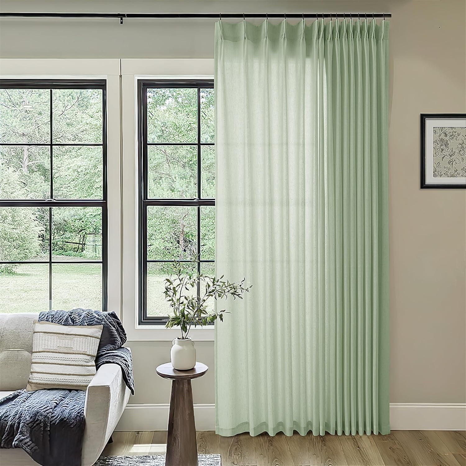 Linen Sheer Pleated Curtains 108 Inches Long Patio Sliding Door