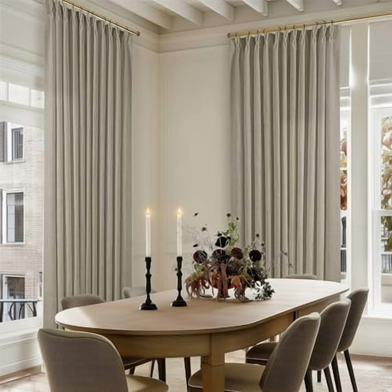 Linen Sheer Pleated Curtains 120 Inches Long 70 Inch Wide Patio Sliding Door Curtains Light Filtering Semi Sheer Pinch Pleat Drapes Burlywood Taupe Extra Wide 70x120 Drapes for Living Dining Room