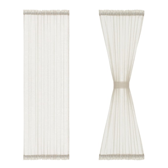 Linen Sheer Side Door Curtains 40 Inches Long For Front Glass Patio Windows Flax Blend Small Sidelight Curtain Panels With Tiebacks 2 Rod Pocket
